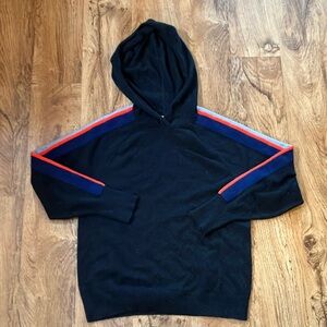 Women’s XS Black Hoodie Sweater with Blue and orange Shoulder Stripes y2k